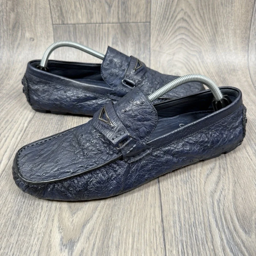 Ugo Vasare Drake Genuine Ostrich Men's Blue Driving Shoes Size 12  Italy